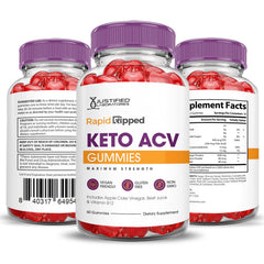 Justified Laboratories Rapid Ripped Keto ACV Gummies vegan gel-free texture highlight pectin base.