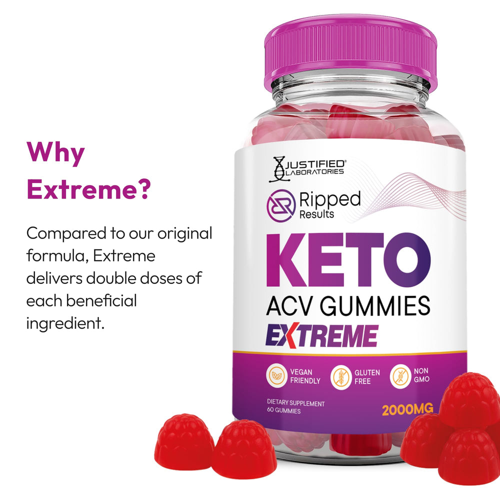 Justified Laboratories Ripped Results Keto ACV Gummies daily-use pack—simple chew for consistent supplementation.