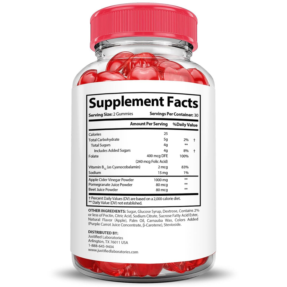 Justified Laboratories Simpli Health Keto ACV Gummies bottle side highlighting vegan and non-GMO