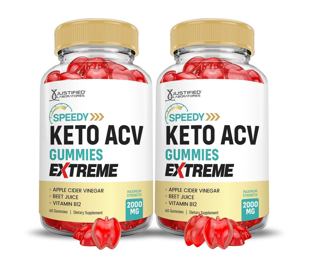 Justified Laboratories Speedy Keto ACV Gummies 2-pack front bottle for daily wellness.