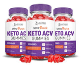 Front view of Justified Laboratories 3-Pack Ultra Quick Keto ACV Gummies bottles