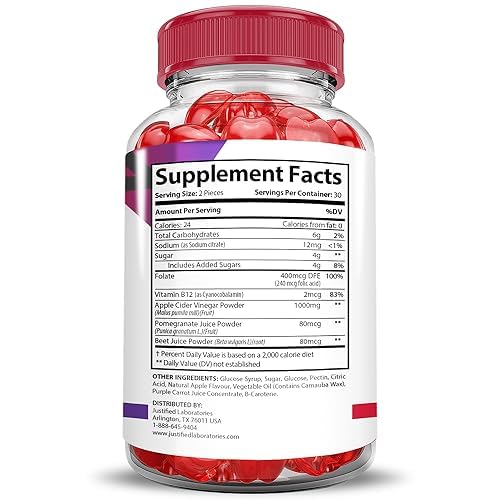 Justified Laboratories Activboost gummies with pomegranate details in artful presentation.