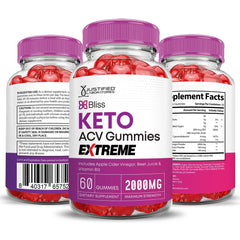 Bottle packaging for Justified Laboratories Bliss Keto ACV Gummies