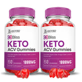 Justified Laboratories Bliss Keto ACV Gummies front packaging in a 2-pack for easy daily use.