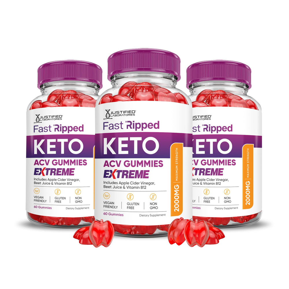 Justified Laboratories Fast Ripped Keto ACV Gummies bottle with apple cider vinegar supports daily wellness.