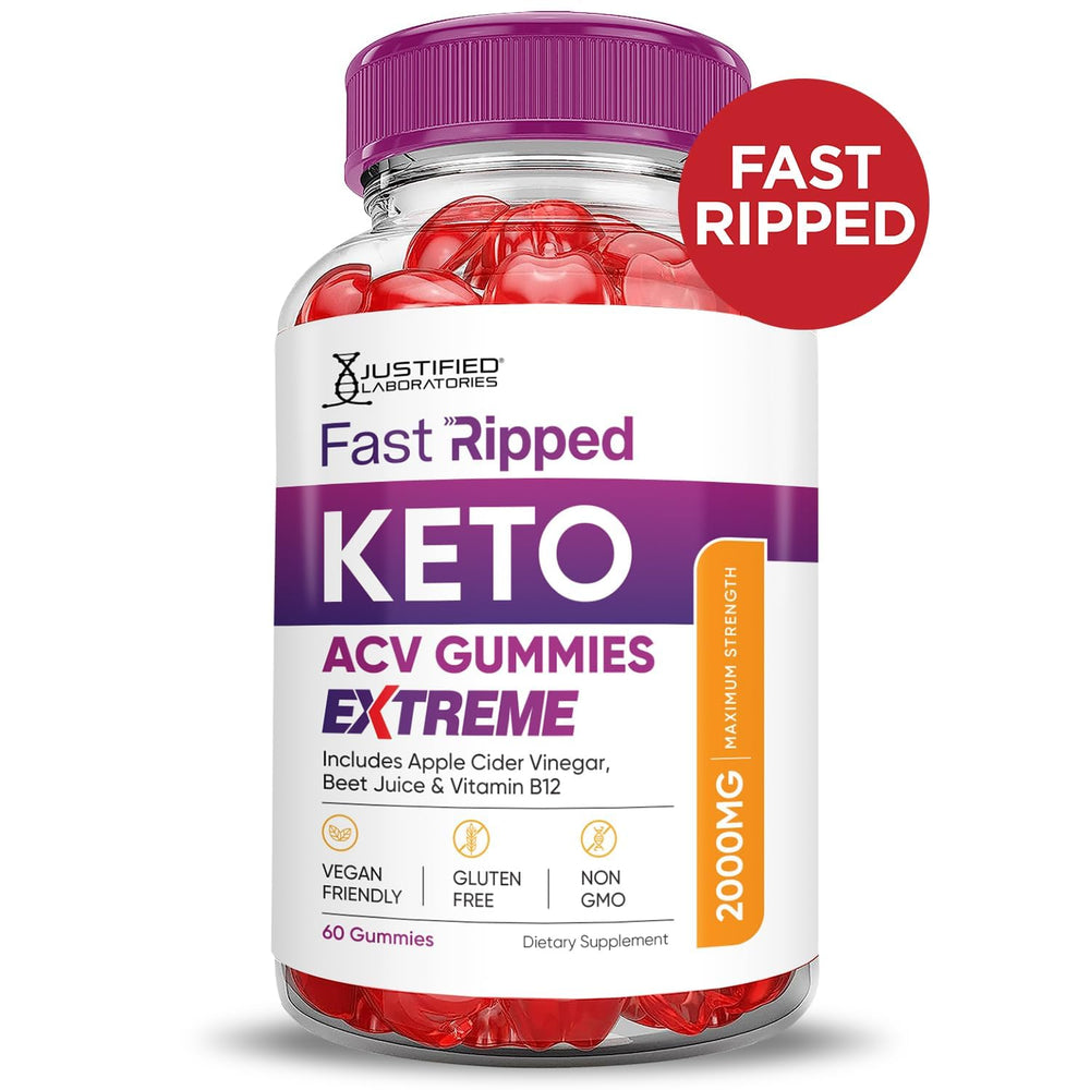 Justified Laboratories Fast Ripped Keto ACV Gummies beet juice close-up signals natural ingredients.