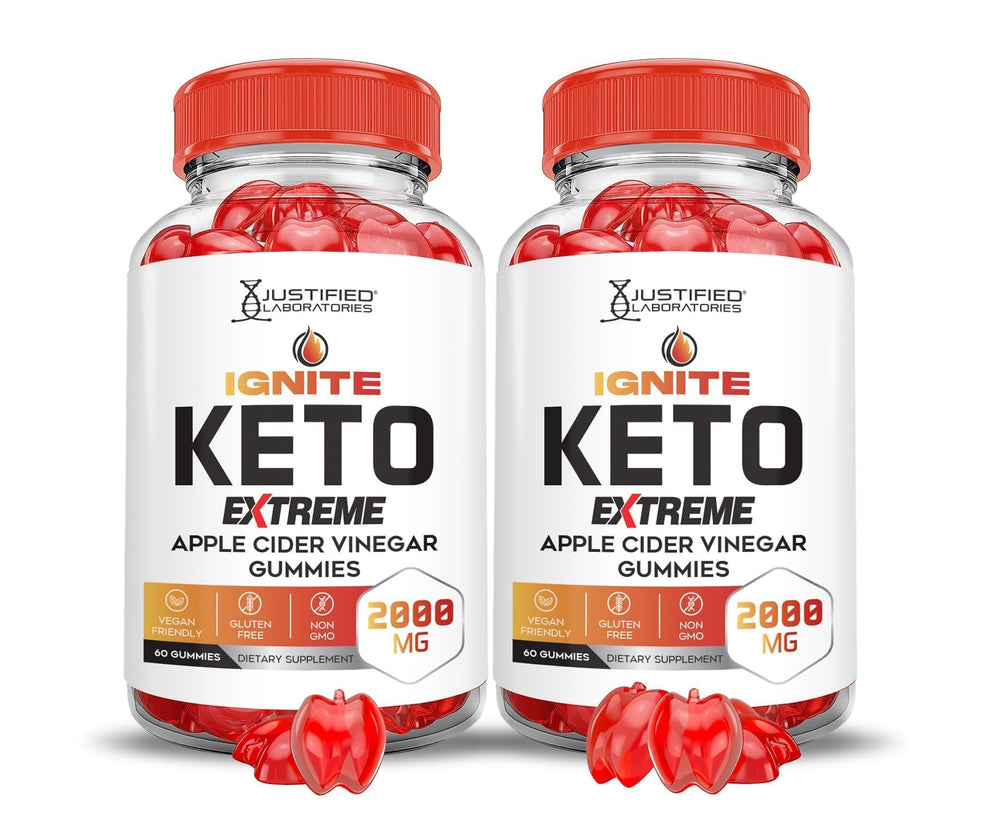 Justified Laboratories Ignite Keto ACV Gummies 2-pack bottle and packaging