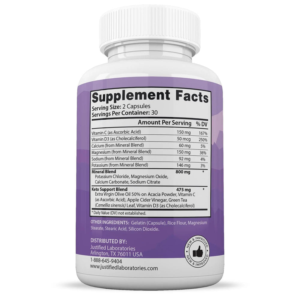 Back label with ingredients of Justified Laboratories Keto Boost Pills 1275MG 2-Pack