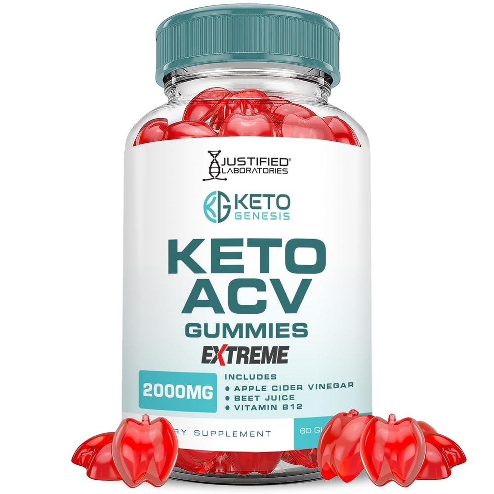 Justified Laboratories Keto Genesis Gummies bottle closeup highlighting convenient daily wellness.