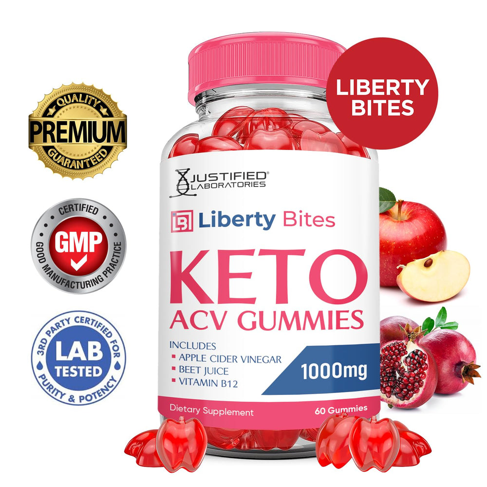 Justified Laboratories Liberty Bites Keto ACV Gummies closeup showing colorful gummies with great taste.