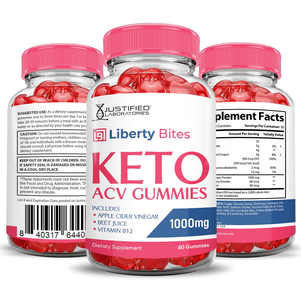 Justified Laboratories Liberty Bites Keto ACV Gummies nutrition facts panel for informed choices.
