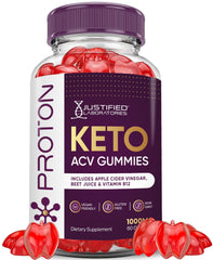 Bottle of Justified Laboratories Proton Protein Keto ACV Gummies with 1000mg apple cider vinegar