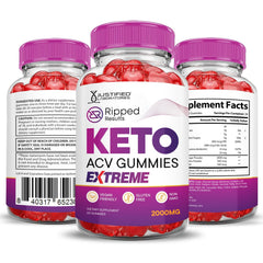 Three-pack packaging of Justified Laboratories Ripped Results Keto ACV Gummies