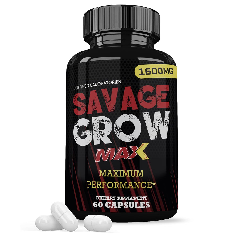 Savage Grow Max 1600MG bottle and label