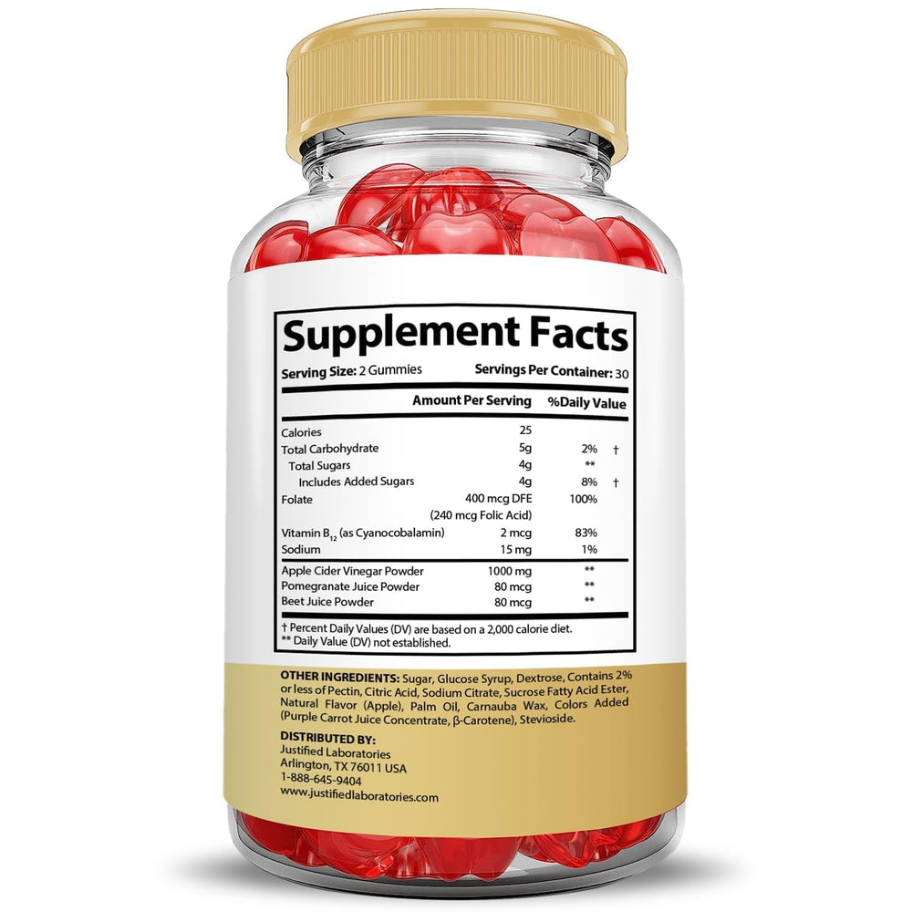 Close-up of gummies featuring beet root and B12 ingredients