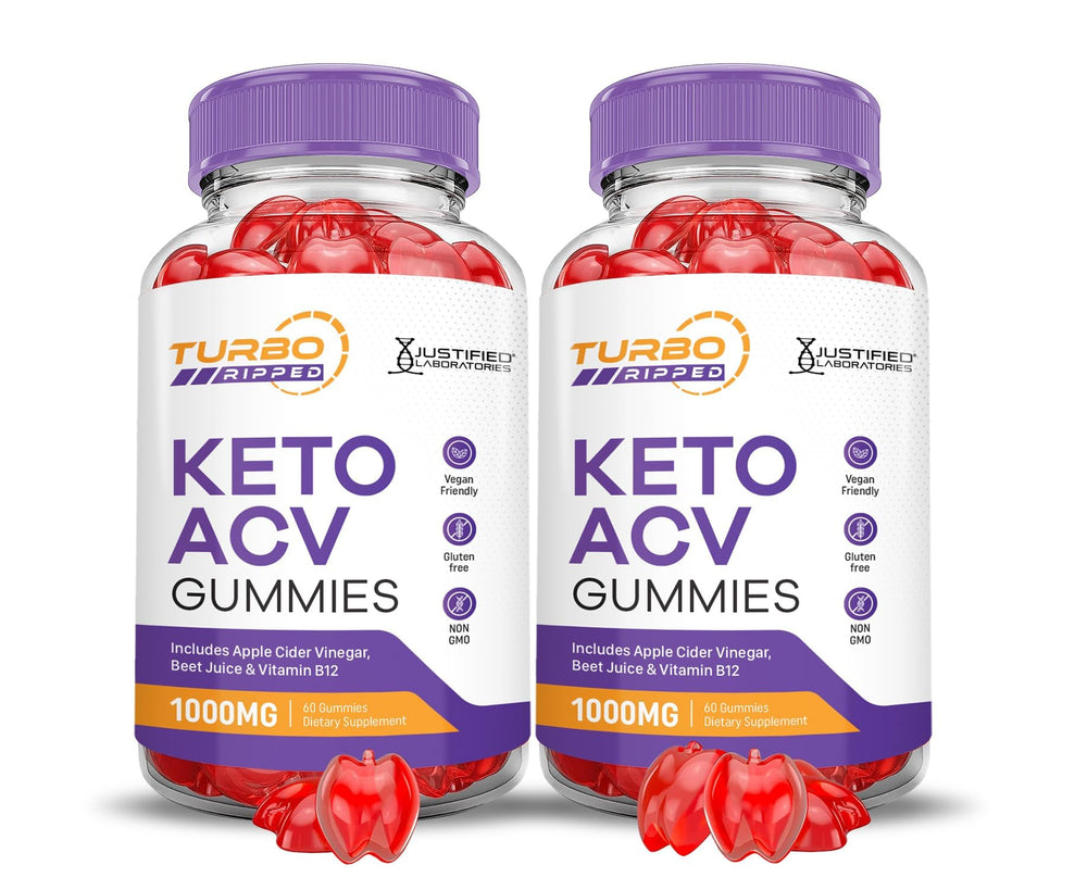 Justified Laboratories Turbo Ripped ACV bottle with keto gummies for daily digestion support.