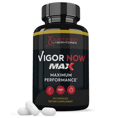 Bottle of Justified Laboratories Vigor Now Max 1600MG Men's Health Formula 60 capsules