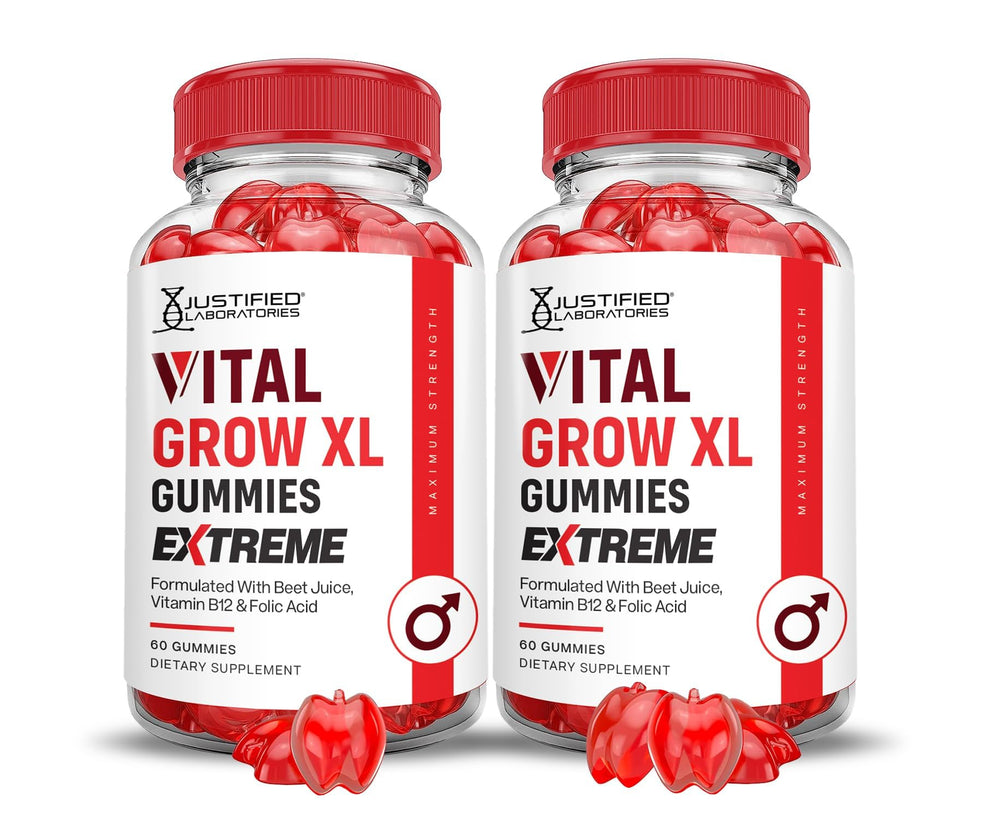 Justified Laboratories Vital Grow XL bottle front showing gummy format for daily wellness