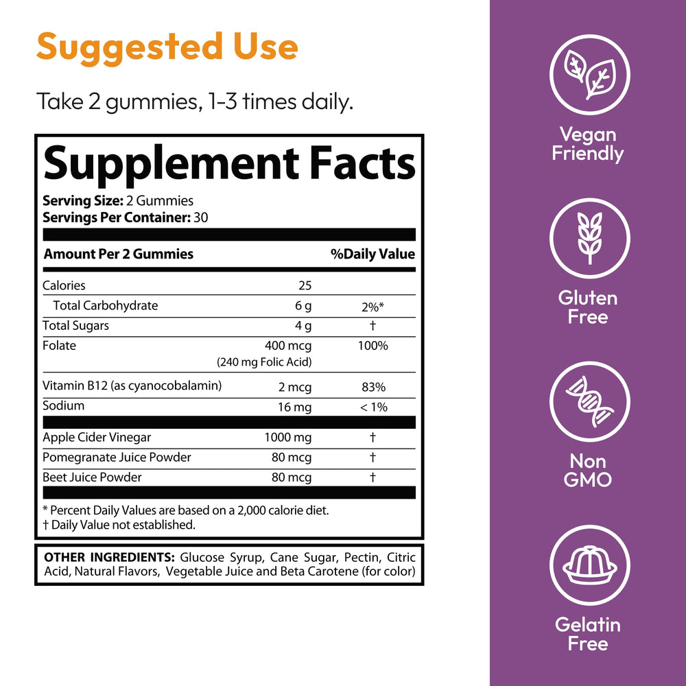 Justified Laboratories vitamin B12 enriched gummies for daily energy support.
