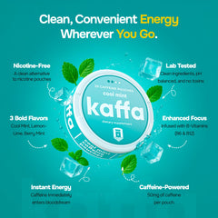 Kaffa Energy Pouches Lemon Lime can pack display showing value and portability.