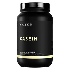 Kaged Kasein vanilla tub shown as overnight protein source for recovery