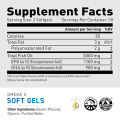 Graphic showing 3000mg total omega-3 with 1100mg EPA and 900mg DHA