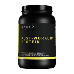 Kaged Post Workout Protein tub with iced lemon cake flavor ready for post-workout recovery.