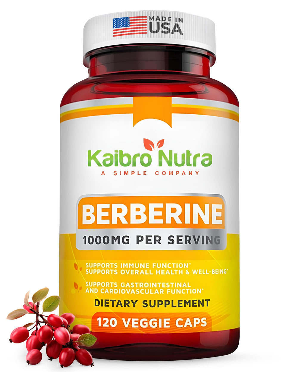 Kaibro Nutra Berberine 1000mg HCl bottle label