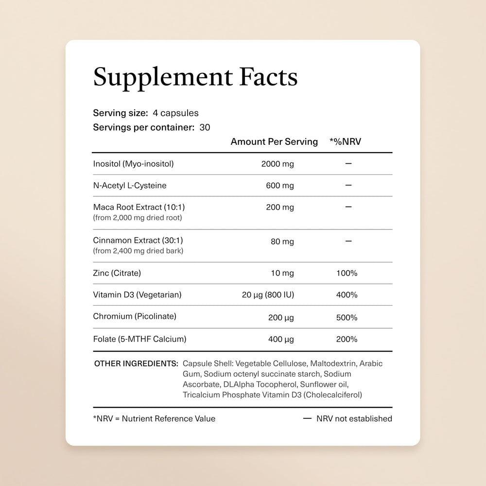 kailea supplement label close view listing Myo-Inositol and other ingredients benefit