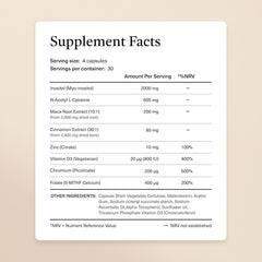 kailea supplement label close view listing Myo-Inositol and other ingredients benefit