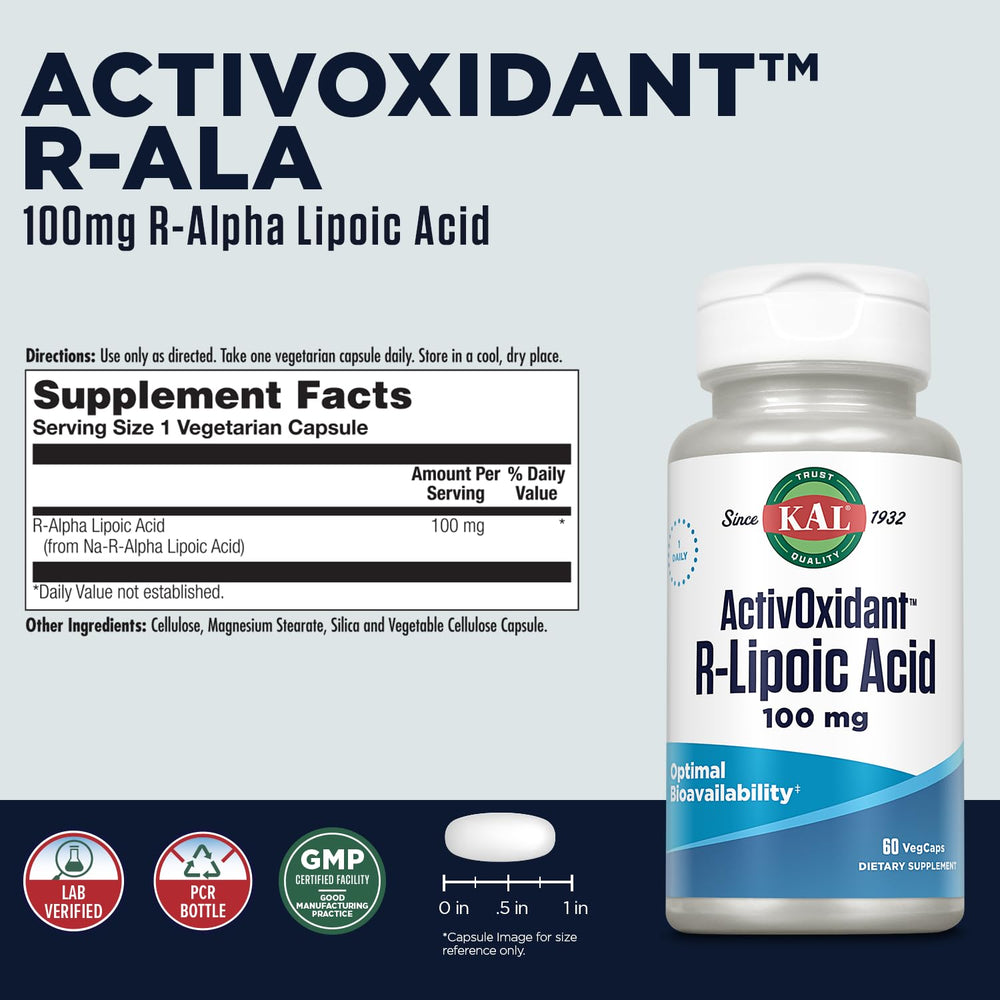 Close-up of ActivOxidant R-Lipoic Acid capsule
