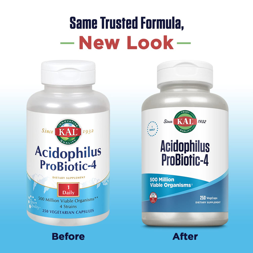 KAL Acidophilus ProBiotic-4 capsules displayed beside bottle