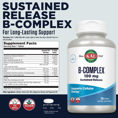 KAL B-100 Complex bottle label and nutrition facts
