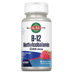 Bottle of KAL Vitamin B12 Methylcobalamin 5000 mcg ActivMelt Raspberry flavor