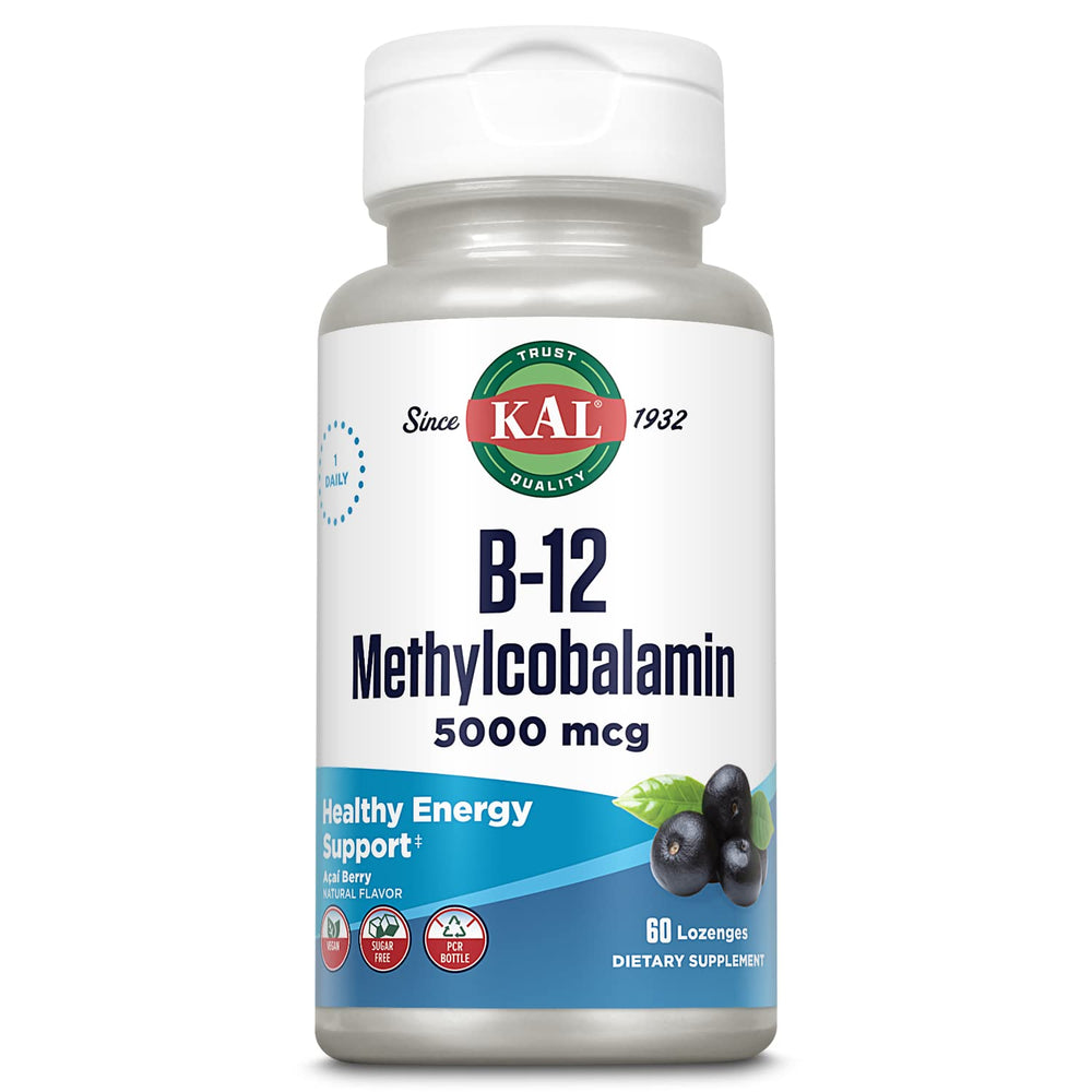 KAL Vitamin B-12 Methylcobalamin Lozenges bottle with acai flavor