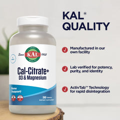 Nutrition facts panel for KAL Cal-Citrate+