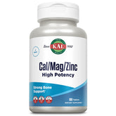 KAL Cal/Mag/Zinc bottle label showing 1000mg Calcium, 400mg Magnesium, 15mg Zinc