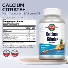 Close-up of KAL Calcium Citrate chewables showing mixed fruit flavor