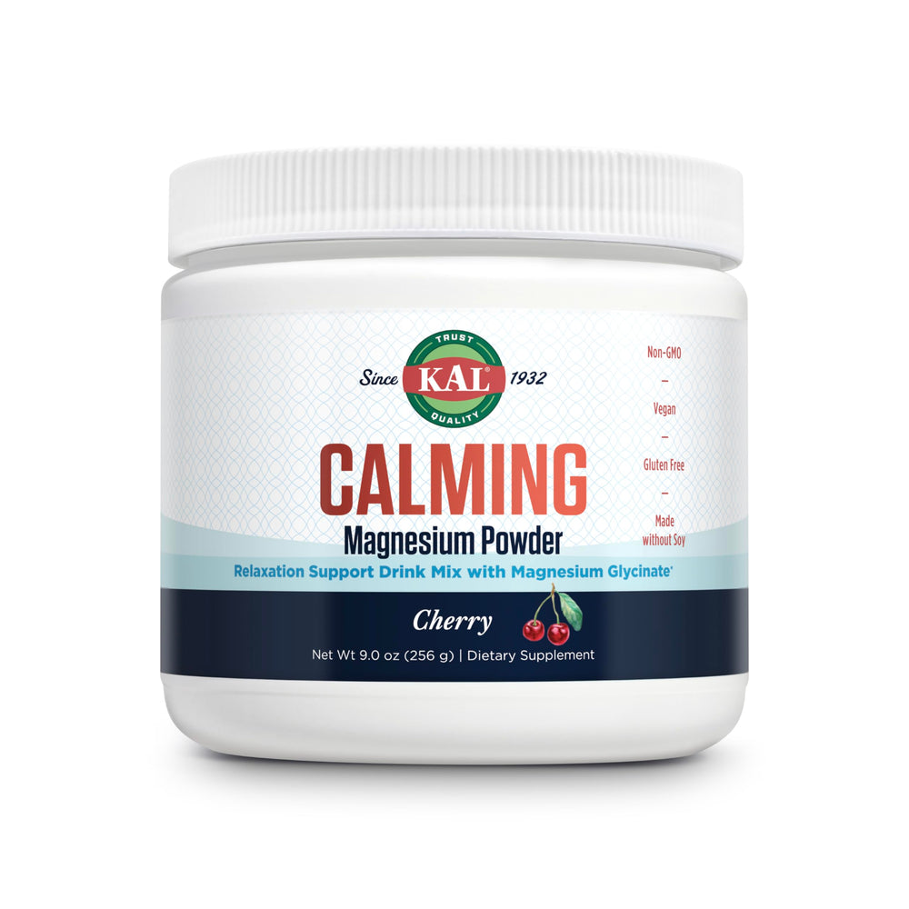 KAL Calming Magnesium Powder Cherry Flavor container, 9 oz, 40 servings
