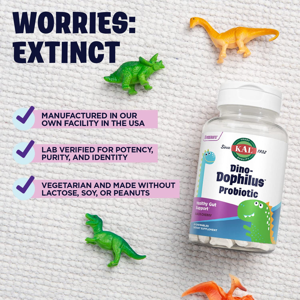 Nutrition facts label for KAL DinoDophilus Kids