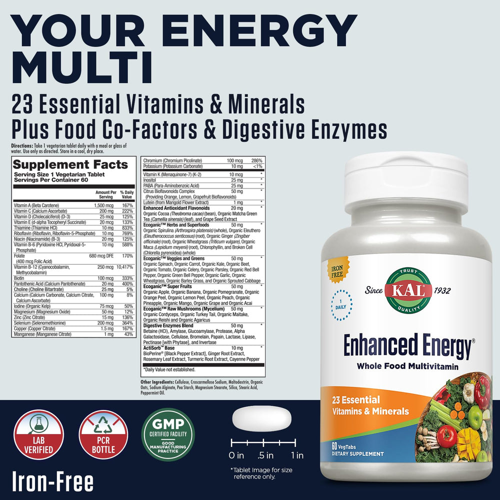 KAL Enhanced Energy Multivitamin packaging and label
