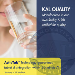 KAL tablets featuring Betaine Hydrochloride indicating digestion support from the formula