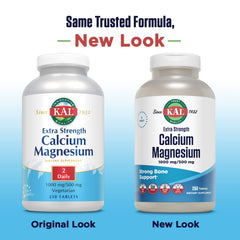 KAL product label on calcium magnesium tablets with dosage and ingredient highlights for digestion and heart health