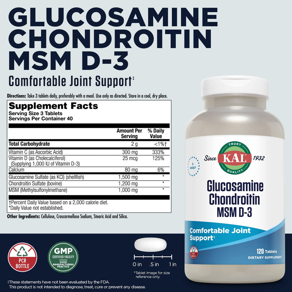 Bottle of KAL Glucosamine Chondroitin MSM D-3
