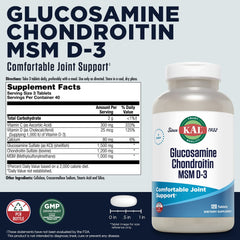 Bottle of KAL Glucosamine Chondroitin MSM D-3