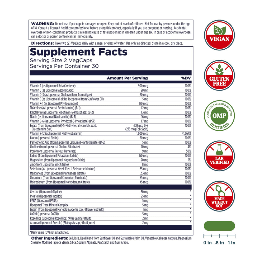 KAL Liposomal Multivitamin product label showing ingredients