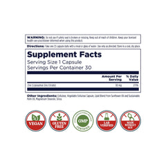 Nutritional label for KAL Liposomal Zinc 30mg