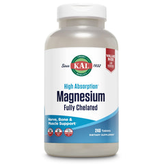 KAL Magnesium Glycinate tablets bottle on white background