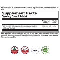 Close-up of bottle label showing 5-MTHF active form