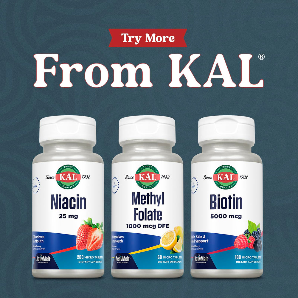Supplement facts panel on KAL Methyl Folate bottle